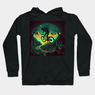 Amazing abstract image of a mountain biker silhouette at sunset. Hoodie